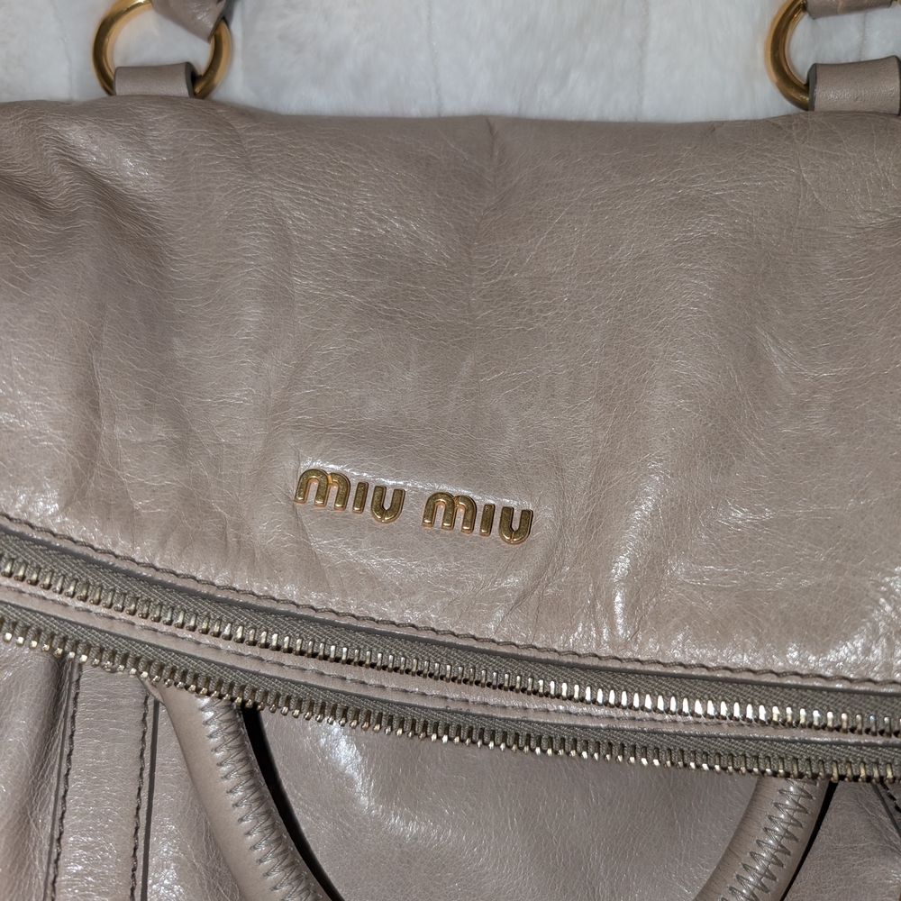 Authentic Miu Miu Taupe Leather Shoulder Bag - Picture 2 of 13